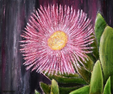 Painting titled "Pink Flower" by Dimitra Papageorgiou, Original Artwork, Oil
