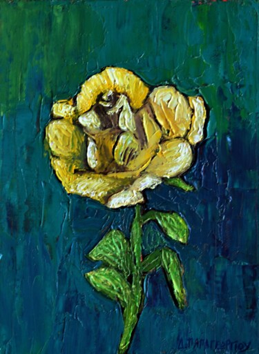 Painting titled "Yellow Rose" by Dimitra Papageorgiou, Original Artwork, Oil