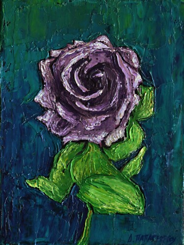 Schilderij getiteld "Purple Rose" door Dimitra Papageorgiou, Origineel Kunstwerk, Olie