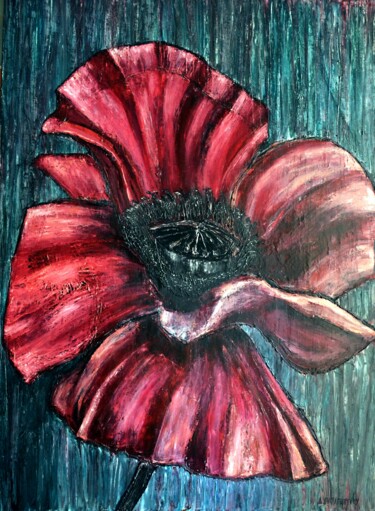 Peinture intitulée "Large Painting Poppy" par Dimitra Papageorgiou, Œuvre d'art originale, Huile