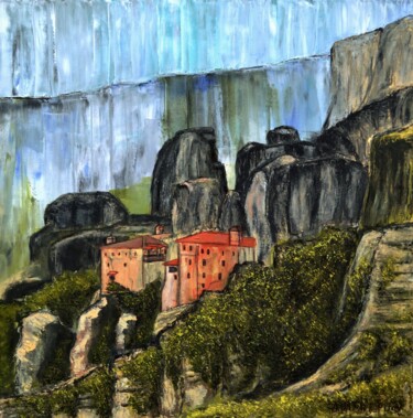 Pintura titulada "Meteora Roussanou M…" por Dimitra Papageorgiou, Obra de arte original, Oleo