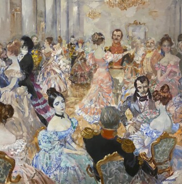 Painting titled "Le grand bal" by Dimitri Oboznenko, Original Artwork, Oil Mounted on Wood Stretcher frame