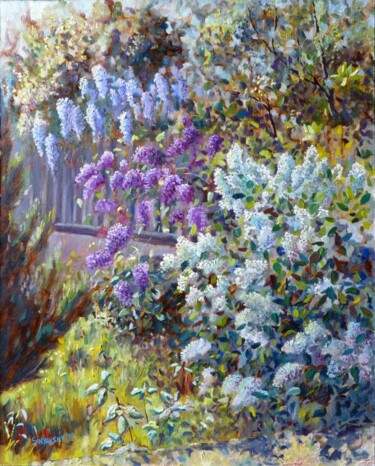 Pintura intitulada "lilas et glycines" por Dimitri Sinyavsky, Obras de arte originais, Óleo