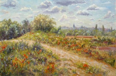 Peinture intitulée "Au milieu du champs…" par Dimitri Sinyavsky, Œuvre d'art originale, Huile