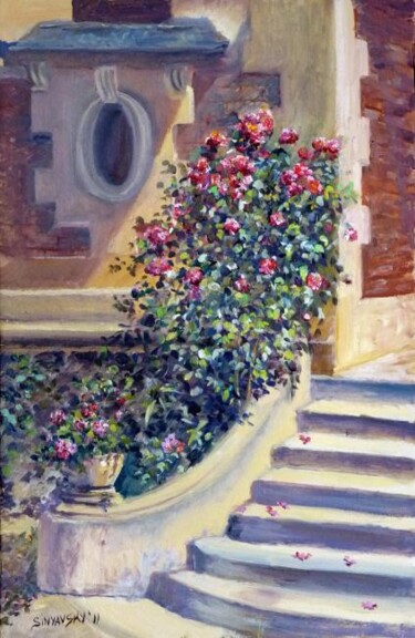 Peinture intitulée "rosiers du Castel" par Dimitri Sinyavsky, Œuvre d'art originale
