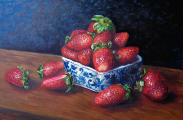 Painting titled "Fraises" by Dimitri Sinyavsky, Original Artwork, Oil