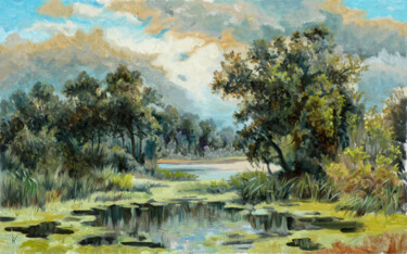 Peinture intitulée "L'étang" par Dimitri Sinyavsky, Œuvre d'art originale, Huile