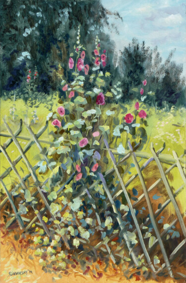 Peinture intitulée "Rose trémière sur s…" par Dimitri Sinyavsky, Œuvre d'art originale