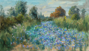 Peinture intitulée "Le cours aux bleuets" par Dimitri Sinyavsky, Œuvre d'art originale, Huile