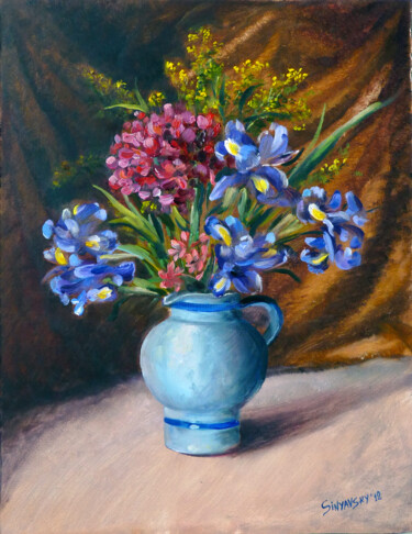 Painting titled "iris-et-geranium.jpg" by Dimitri Sinyavsky, Original Artwork