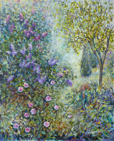 Peinture intitulée "Jardin après la plu…" par Dimitri Sinyavsky, Œuvre d'art originale, Huile