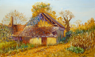 Peinture intitulée "Maison sur le chemi…" par Dimitri Sinyavsky, Œuvre d'art originale, Huile