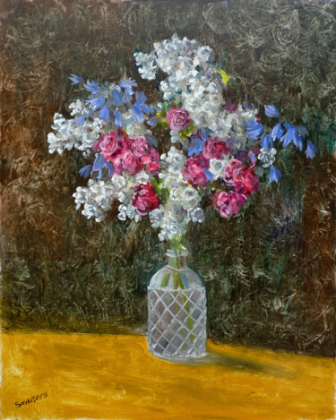 Peinture intitulée "Bouquet au goulot" par Dimitri Sinyavsky, Œuvre d'art originale, Huile