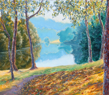 Peinture intitulée "Lac en brume" par Dimitri Sinyavsky, Œuvre d'art originale, Huile