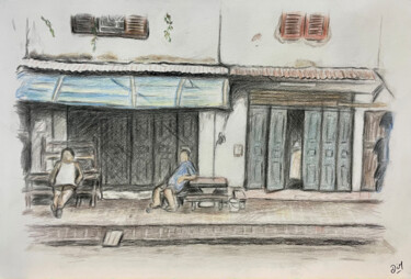 Dessin intitulée ""La vie à Luang Pra…" par Dimitri Vincent, Œuvre d'art originale, Crayon