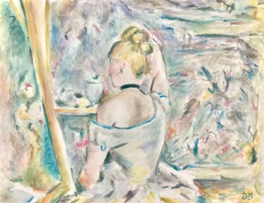 Pittura intitolato ""Femme à sa toilett…" da Dimitri Vincent, Opera d'arte originale, Acquarello