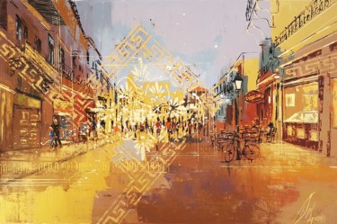 Картина под названием "Night street" - Dimitris Apazidis, Подлинное произведение искусства, Масло