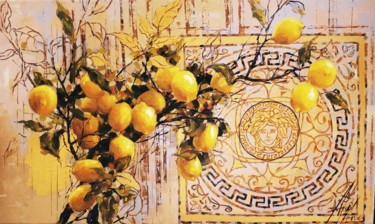 Painting titled "lemon & greek mosaic" by Dimitris Apazidis, Original Artwork, Oil