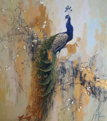 Painting titled "Peacock" by Dimitris Apazidis, Original Artwork, Oil