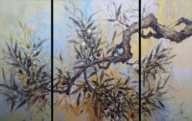 Painting titled "Olive-gold triptych" by Dimitris Apazidis, Original Artwork, Oil