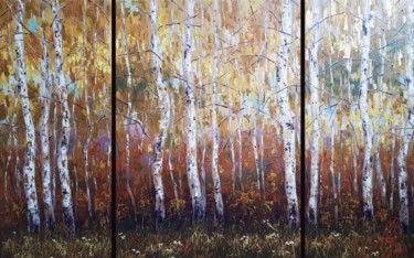 Painting titled "birch trees triptych" by Dimitris Apazidis, Original Artwork, Oil