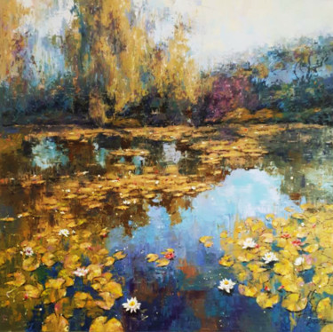 Painting titled "Water Lilies" by Dimitris Apazidis, Original Artwork, Oil