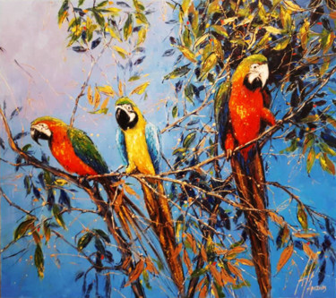 Painting titled "Parrots" by Dimitris Apazidis, Original Artwork, Oil