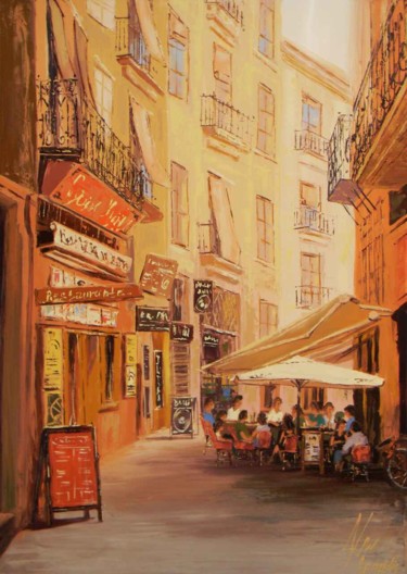 Painting titled "Summer cafe" by Dimitris Apazidis, Original Artwork, Oil