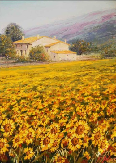 Painting titled "Sunflowers provance" by Dimitris Apazidis, Original Artwork, Oil