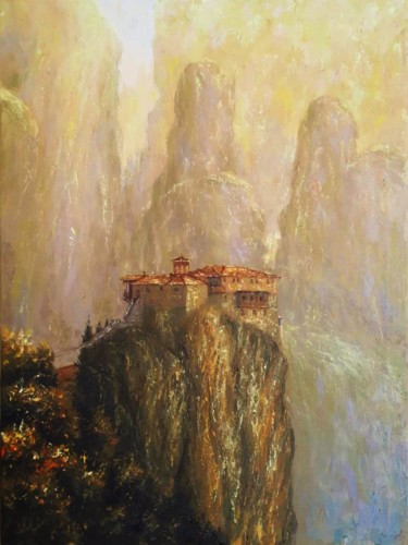 Painting titled "Meteora Greece" by Dimitris Apazidis, Original Artwork, Oil