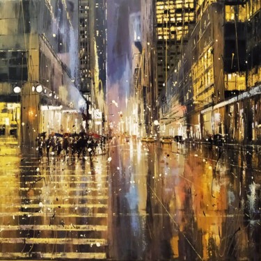 Painting titled "Night city" by Dimitris Apazidis, Original Artwork, Oil