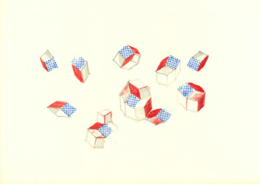 Drawing titled "24 Dotted Cubes" by Dimitris Kritsotakis, Original Artwork, Ink