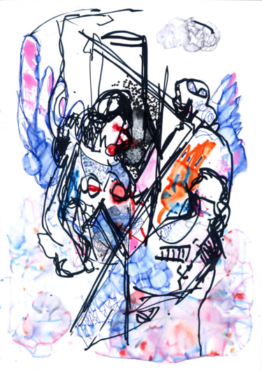 Dessin intitulée "2 Winged Women" par Dimitris Kritsotakis, Œuvre d'art originale, Marqueur