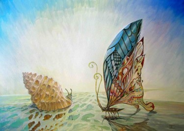 Картина под названием "Dawn on the water" - Dimitri Zukov Art Of Color, Подлинное произведение искусства
