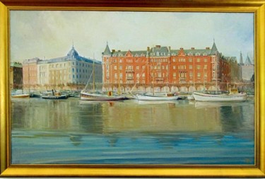 Картина под названием "Quay Stockholm." - Dimitri Zukov Art Of Color, Подлинное произведение искусства, Масло