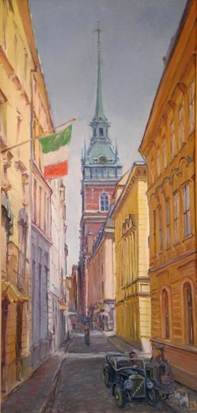 Painting titled "German church." by Dimitri Zukov Art Of Color, Original Artwork, Oil