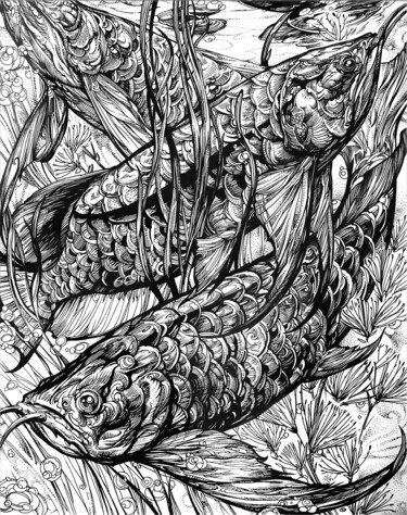 Drawing titled "Arowanas" by Dmitry Valyaev, Original Artwork, Marker