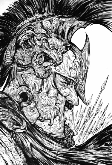 Warrior Drawing titled "Warrior" by Dmitry Valyaev, Original Art, Ink