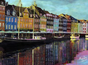 Painting titled "Copenhagen Nyhavn c…" by Dimitrios Michelis, Original Artwork, Oil