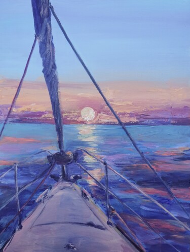 Painting titled "SAILS, SEA AND SUN…" by Dina Aseeva, Original Artwork, Acrylic Mounted on Wood Stretcher frame