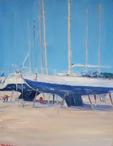 Картина под названием "Sailing boat ready…" - Dina Aseeva, Подлинное произведение искусства, Масло