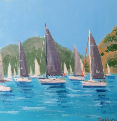 Painting titled "Marmaris race week…" by Dina Aseeva, Original Artwork, Acrylic Mounted on Wood Stretcher frame