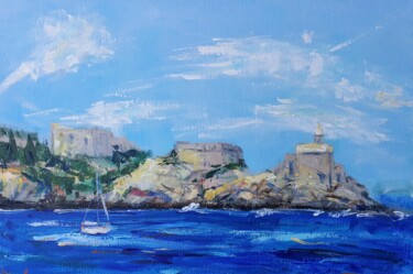 Painting titled "Portovenere in July" by Dina Aseeva, Original Artwork, Acrylic Mounted on Wood Stretcher frame