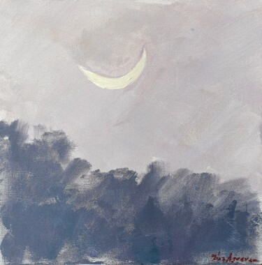 Malarstwo zatytułowany „New moon in April” autorstwa Dina Aseeva, Oryginalna praca, Akryl Zamontowany na Drewniana rama noszy