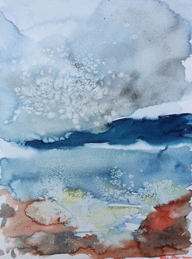 Schilderij getiteld "Winter storm in Mar…" door Dina Aseeva, Origineel Kunstwerk, Aquarel