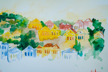 Painting titled "Symi island in July…" by Dina Aseeva, Original Artwork, Watercolor