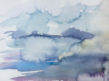 Painting titled "Winter seascape: gr…" by Dina Aseeva, Original Artwork, Watercolor