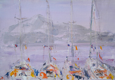 Malarstwo zatytułowany „B&B fleet in Sarsal…” autorstwa Dina Aseeva, Oryginalna praca, Akryl Zamontowany na Drewniana rama n…