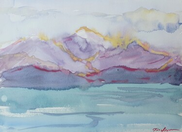 Painting titled "Winter seascape: gr…" by Dina Aseeva, Original Artwork, Watercolor