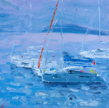 Картина под названием "Yacht or catamaran?…" - Dina Aseeva, Подлинное произведение искусства, Масло Установлен на картон